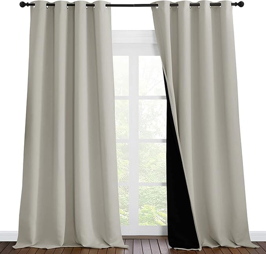 NICETOWN Full Shading Curtains for Windows, Super Heavy-Duty Black Lined Blackout Curtains for Bedroom, Privacy Assured Window Treatment (Natural, Pack of 2, 55 inches W x 102 inches L)