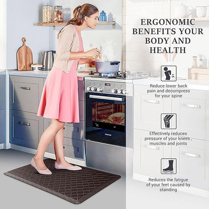 HappyTrends Cushioned Anti-Fatigue Rug,17.3"x28",Thick Waterproof Non-Slip Kitchen Mats Heavy Duty Ergonomic Comfort Rug for Kitchen,Floor,Office,Sink,Chocolate