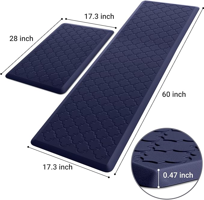 Kitchen Mat [2 PCS] Cushioned Anti-Fatigue Floor Mat, Waterproof Non-Skid Kitchen Mats and Rugs, Ergonomic Comfort Foam Kitchen Rugs, Standing Mat for Floor,Office, Sink(Blue,17.3"x28"+17.3"x60")