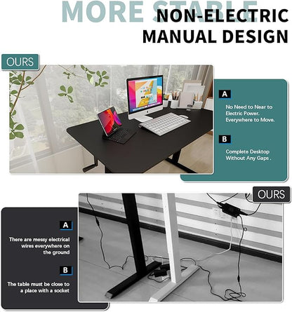 Whole Piece Desktop Manual Standing Desk Adjustable Height- Crank Stand Up Desk, Sit Stand Desk with Frame Computer Desk 48 x 24 Inch