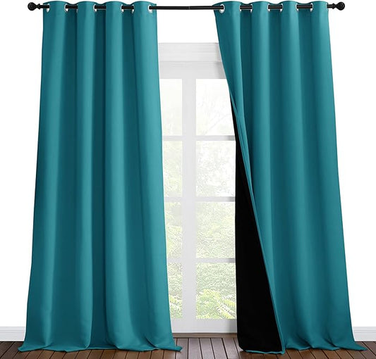 NICETOWN Full Shading Curtains for Windows, Super Heavy-Duty Black Lined Blackout Curtains for Bedroom, Privacy Assured Window Treatment (Peacock Teal, Pack of 2, 55 inches W x 102 inches L)