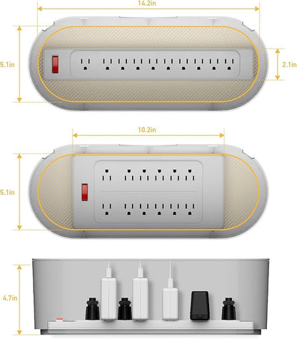 D-Line Cable Management Box, Power Strip Holder, Floor Outlet Hiders, Desk Cord Organizer, Cover TV Wires, Wire Storage, Extension Hider, Office Concealer for Cords, Baby Proof Cables - Large, White