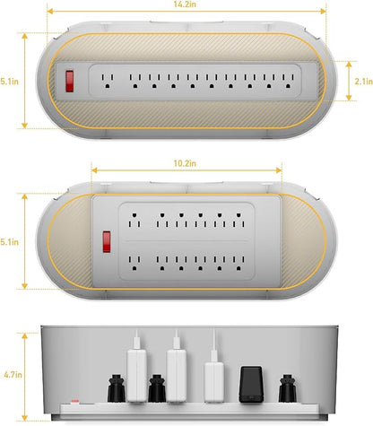 D-Line Cable Management Box, Power Strip Holder, Floor Outlet Hiders, Desk Cord Organizer, Cover TV Wires, Wire Storage, Extension Hider, Office Concealer for Cords - Large, Wood-Effect Lid