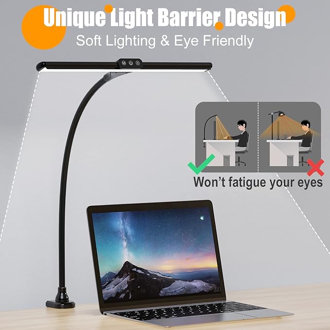 Desk Lamps for Home Office, Architect Desk Lamp with Clamp, LED Desktop Lamp Dimmable, Bright Office Lighting, 9W Modern Desk Lamp Led (Black)