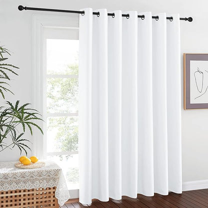 NICETOWN Closet Door Curtain, Room Dividers Panel Screens Partitions, Wide Width Grommet Top Morden Privacy Heavy Curtain Room Divider, Commercial Room Dividers (1 Pcs, 7ft Tall x 15ft Wide, White)