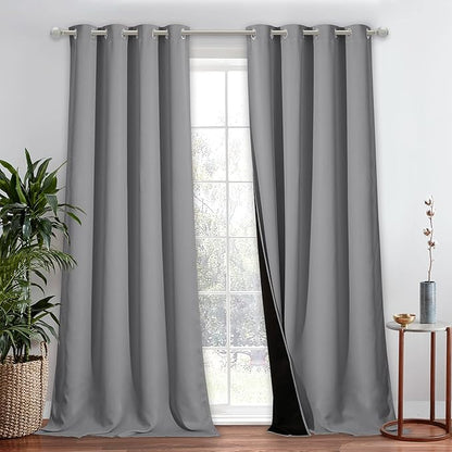 NICETOWN Total Shade Curtain and Draperies, Heavy-Duty Full Light Shading Drape with Black Liner Backing for Villa/Hall/Dorm Window（Silver Gray, 1 Panel, 52 inches Wide x 95 inches Long