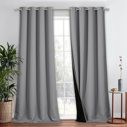 NICETOWN 100% Blackout Blind, Laundry Room Decor Window Treatment Curtain for Large Patio Sliding Door, Thermal Insulated Silver Grey Curtain for Bedroom, 1 Panel, 52 inches x 108 inches