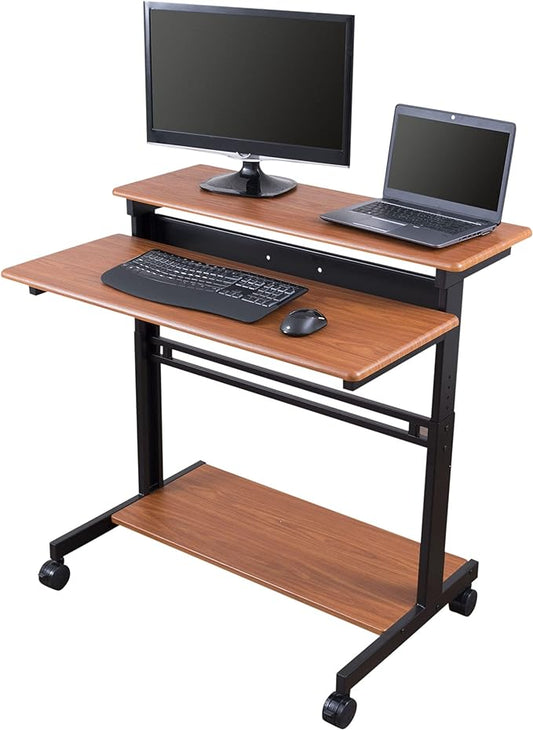 Stand Up Desk Store Rolling Adjustable Height Two Tier Standing Desk Computer Workstation (Black Frame/Teak Top, 40" Wide)