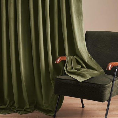 Topfinel 80 Inch Curtains for Living Room Dark Green Velvet Curtains for Dedroom,Soundproof Noise Cancelling Room Darkening Back Tab Window Treatments Curtains,52x80,2 Panels Burg,Olive Green