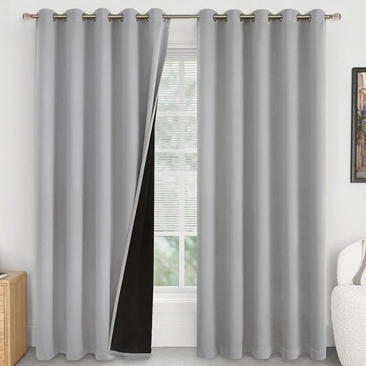 100% Blackout Curtains 84 Inch Length 2 Panels for Living Room, Thermal Insulated Total Light Blocking Soundproof Floor Length Curtains for Bedroom Window, Each 60 Inch Wide, Light Grey