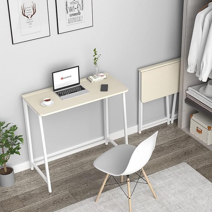 WOHOMO Folding Desk, Small Foldable Desk 39.4" for Small Spaces, Space Saving Computer Table Writing Workstation for Home Office, Easy Assembly, Oak