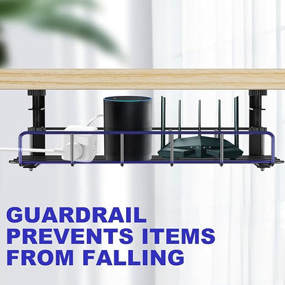 Under Desk Cable Management Tray, 15.7'' No Drill Steel Desk Cable Organizers, Wire Management Tray Cable Management Rack, Desk Cable Tray with Wire Organizer and Desk Cord Organizer