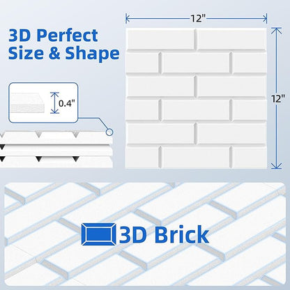 12 Pack Acoustic Panels with Self Adhesive, 12" X 12" X 0.4" High Density Sound Proof Foam Panels for Walls, Soundproof Wall Panels, Brick Sound Absorbing Panels for Home Studio Office Decor - White