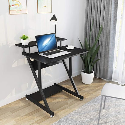 Dripex Computer Desk for Small Spaces, 27.5 inch Small Computer Desk, 3 Tier Compact Desk with Monitor Shelf and Bottom Storage Shelves, Space Saving Desk, Black