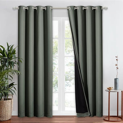 NICETOWN Dark Mallard 100% Blackout Window Curtain Panel, Cold and Full Light Blocking Drape with Black Liner for Nursery, 84 inches Drop Thermal Insulated Draperies (1 PC, 52 inches Wide Each Panel)