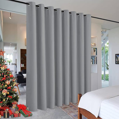 RYB HOME Portable Room Divider Curtains Energy Saving Noise Reducing Drapes Triple Weave Blackout Privacy Wall for Apartment Cloakroom Basement, W180 x L96 inches, Sliver Grey, 1 Pc