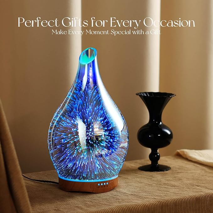 Porseme Essential Oil Diffuser 280ml Aromatherapy Ultrasonic Oil Diffusers 3D Glass Cool Mist Humidifier, Air Refresh Auto Shut-Off, Timer Setting, BPA Free for Home Hotel Yoga Leisure SPA Gift