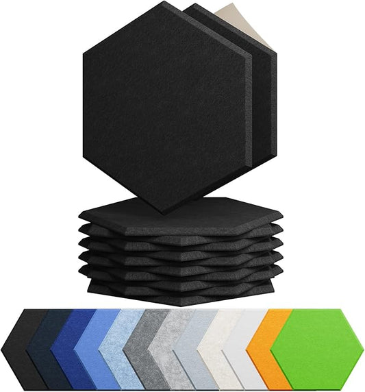 12 Pack Acoustic Panels Self Adhesive Sound Proof Foam, High Density Sound Acoustic Foam Panel, 12X10.23X0.4 Inch Hexagon Wall Panels in Home,Office,Reccording Room,Studio(Black)