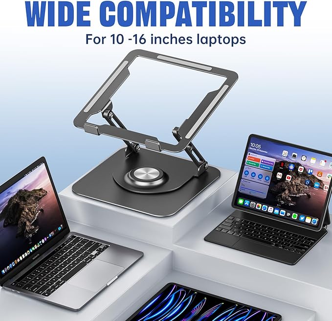 Laptop Stand for Desk, Adjustable Computer Stand with 360° Rotating Base, Ergonomic Laptop Riser for Collaborative Work, Foldable & Portable Laptop Stand, fits for All 10-16" Laptops