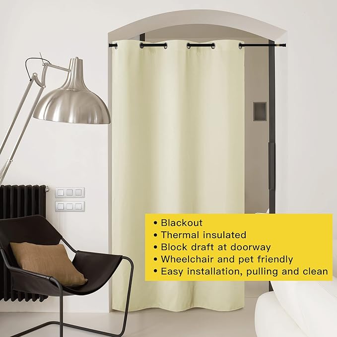 NICETOWN Door Curtain for Doorway Privacy, Beige Curtains 132 Inch Length, Room Divider Curtain Cover, Blackout Temporary Insulated Closet Curtain for Bedroom Closet (1 Panel, 5ft Wide)