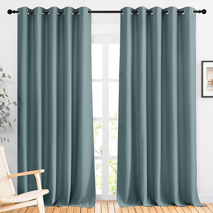 NICETOWN Greyish Blue Blackout Bedroom Curtains, Energy Saving Thermal Window Treatments Grommet Light Blocking Privacy Room Dividers for Living Room, 2 Panels, W66 x L102