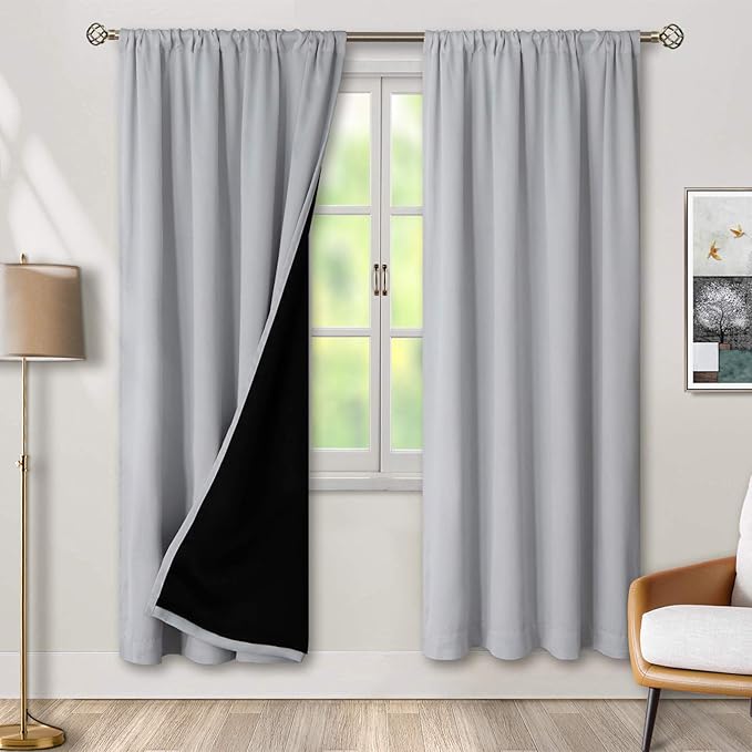 BGment Thermal Insulated 100% Blackout Curtains for Bedroom with Black Liner, Double Layer Full Room Darkening Noise Reducing Rod Pocket Curtain (42 x 84 Inch, Light Grey, 2 Panels)