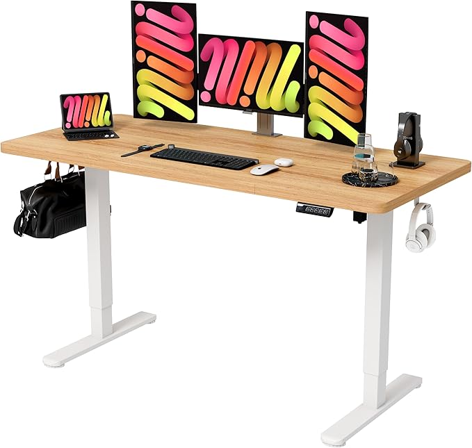 Monomi Electric Standing Desk, 55 x 24 inches Height Adjustable Desk, Ergonomic Home Office Sit Stand Up Desk with Memory Preset Controller (Natural Top/White Frame)