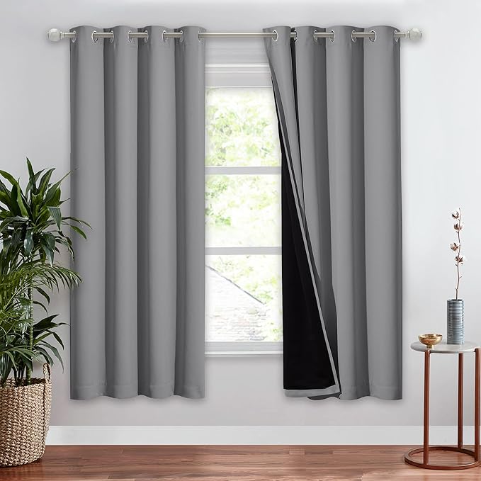 NICETOWN Silver Grey Full Shade Curtain Panel, Energy Smart & Noise Blocking Out Blackout Drape for Dining Room Window, Thermal Insulated Guest Room Lined Window Dressing(1 PC, 52 x 72 inch)