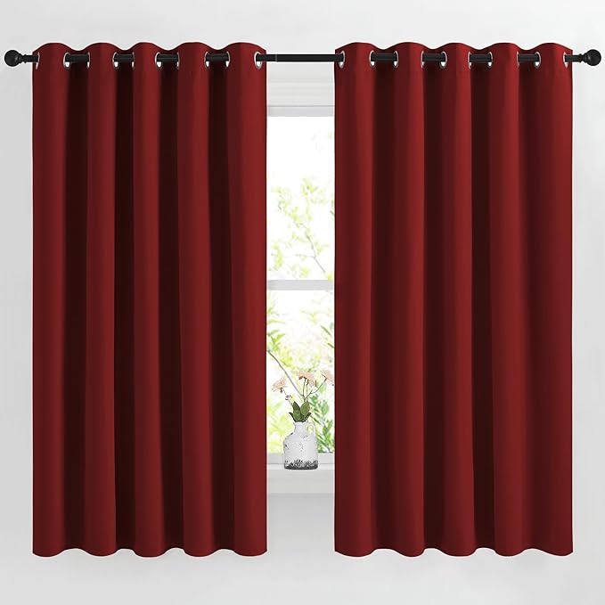 NICETOWN Burgundy Red Blackout Curtains for Bedroom, Grommet Thermal Insulated Room Darkening Window Treatments for Christmas/Thanksgiving Day, W66 x L66, 2 Panels