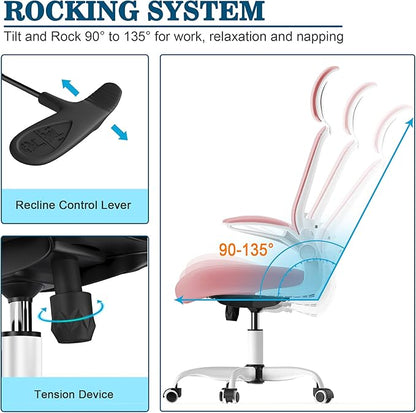 Mimoglad Office Chair, High Back Ergonomic Desk Chair with Adjustable Lumbar Support and Headrest, Swivel Task Chair with flip-up Armrests for Guitar Playing, 5 Years Warranty