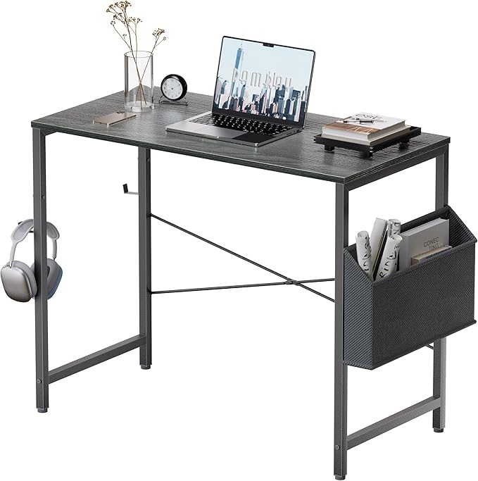 Pamray 32 Inch Computer Desk Small Spaces Desk with Storage Bag for Bedroom Writing and Home Office Work Small Study Desk Table Espresso Gray