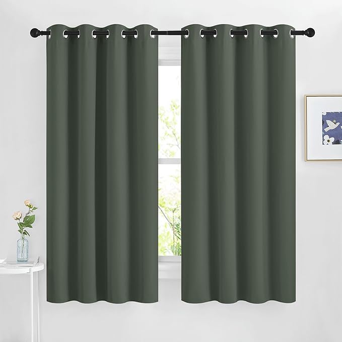 NICETOWN Blackout Curtains for Bedroom, Grommet Solid Thermal Drapes Light Blocking Window Treatments Sound Reducing for Living Room, Dark Mallard, W46 x L63, 2 Panels