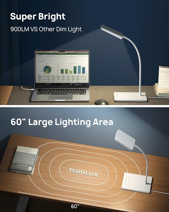 TROND Desk Lamp, Bright Dimmable Eye-Caring Table Lamp, 3 Color Modes 7 Brightness Levels, Flexible Gooseneck, Touch Control, Memory Function, Desk Light for Home Office Dorm Room Essentials