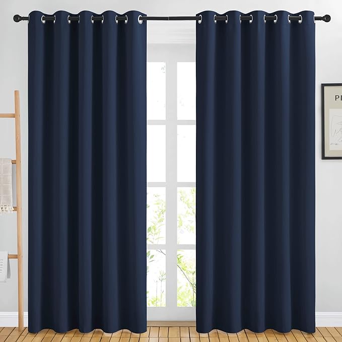 NICETOWN Blackout Curtain Panels 84 - Window Treatment Energy Saving Thermal Insulated Solid Grommet Blackout Drapes for Living Room (Navy, 1 Pair, 66 by 84-Inch)