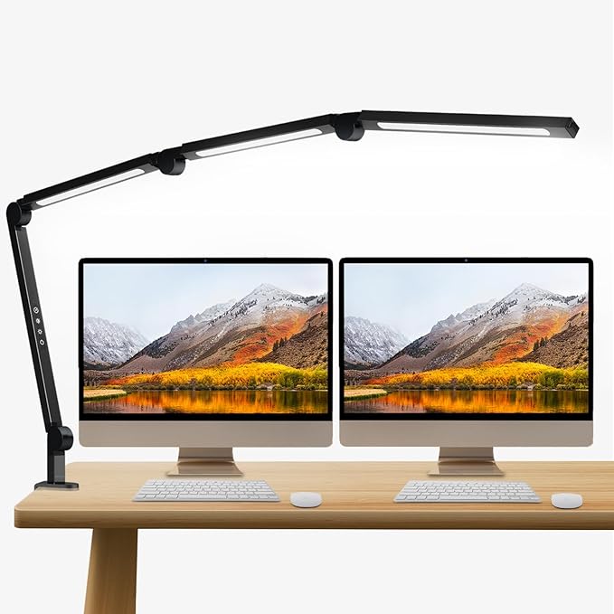 LED Desk Lamp with Clamp,Adjustable Swing Arm Desk Lamps for Home Office,Dimmable Tempering Eye Care Desk Light.Bright Modern Led Table Lamp for Nail Tech Architect.FlexibleTall Task Table Light