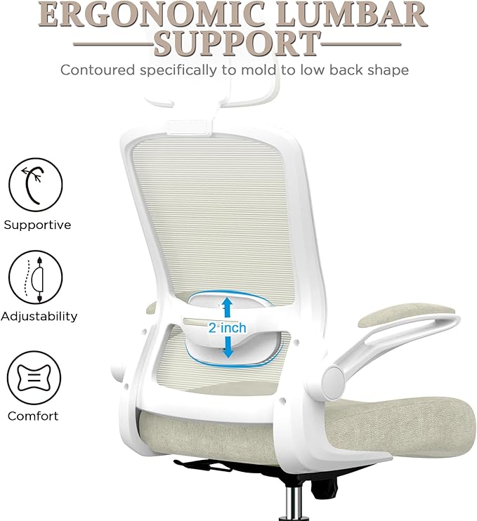 Mimoglad Office Chair, High Back Ergonomic Desk Chair with Adjustable Lumbar Support and Headrest, Swivel Task Chair with flip-up Armrests for Guitar Playing, 5 Years Warranty