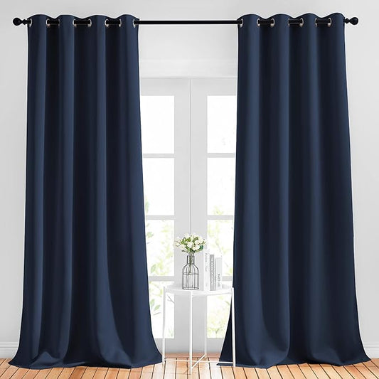 NICETOWN Navy Blue Blackout Curtains 102 inch Length, Grommet Energy Saving Thermal Drapes Sound Reducing Heat Blocking Window Treatments for Living Room, 2 Panels, W52 x L102