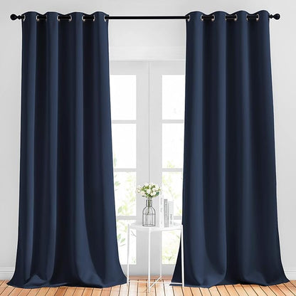 NICETOWN Window Drapes Long Curtains - (52 inches Wide x 108 inches Long, Navy, 2 Pieces) Living Room Panels Grommet Top Window Treatment for Hall & Guest Room