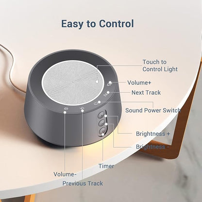 BGOVERSS White Noise Sound Machine with 14 Soothing Sounds and 10 Levels Night Light for Sleeping, 5 Timers and Memory Feature Plug in Sound Machine for Nursery Baby Kids Adults, Grey