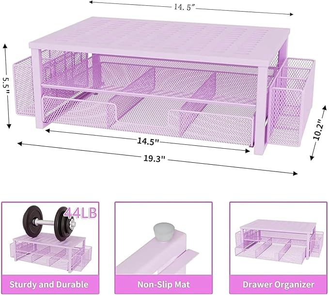 gianotter Monitor Stand with Drawer and Pen Holder, Desk Organizers and Accessories, 2-Tier Monitor Riser, Ideal for Office Supplies Desk Accessories(Purple)