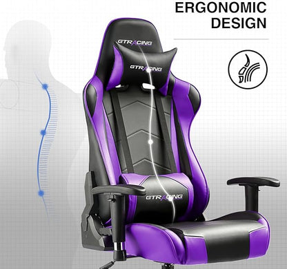 GTRACING Gaming Chair, Ergonomic Office Computer Chair with Lumbar & Headrest Support, Swivel Video Game Chair with Height & Armrest Adjustable for Adults, Purple