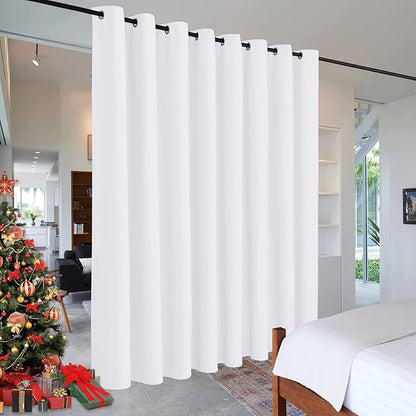 RYB HOME White Curtains Room Divider - Heavy Duty Privacy Room Darkening Curtain Blinds for Living Room Dining Cafe Patio Door Guest Room Hotel, Width 15 ft x Length 9 ft, Pure White