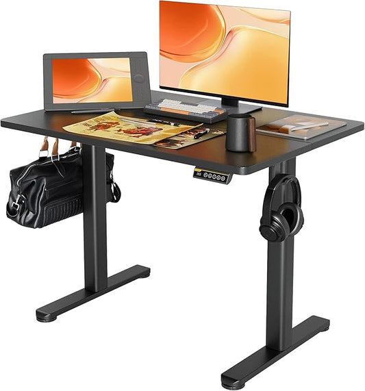 Electric Standing Desk, Adjustable Height Stand up Desk, 40x24 Inches Sit Stand Home Office Desk with Splice Board, Black Frame/Black Top