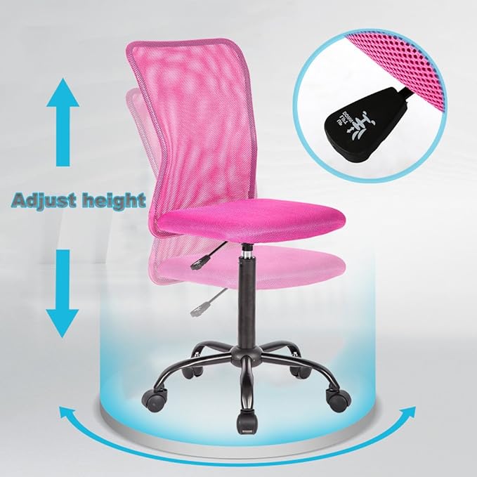 BestOffice Ergonomic Office Chair Desk Chair Mesh Computer Chair Armless Back Support Modern Executive Rolling Swivel Chair with Lumbar Support(Pink)