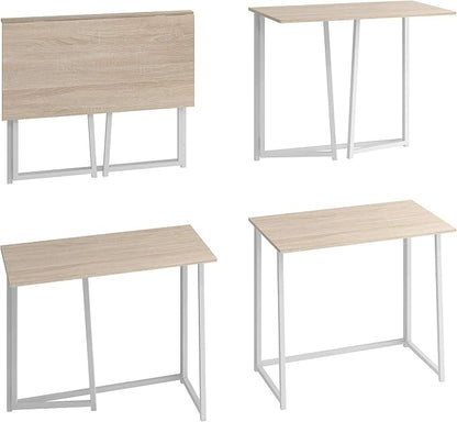 4NM 31.5" Folding Desk, Simple Assembly Computer Desk Study Writing Table for Small Space Offices/Home - Natural and White