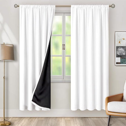 BGment White Blackout Curtains for Living Room 84 Inch Length 2 Panels Set, Full Room Darkening Thermal Insulated Soundproof Privacy Window Curtain Drapes with Rod Pocket, Each Panel 60 Inch Wide