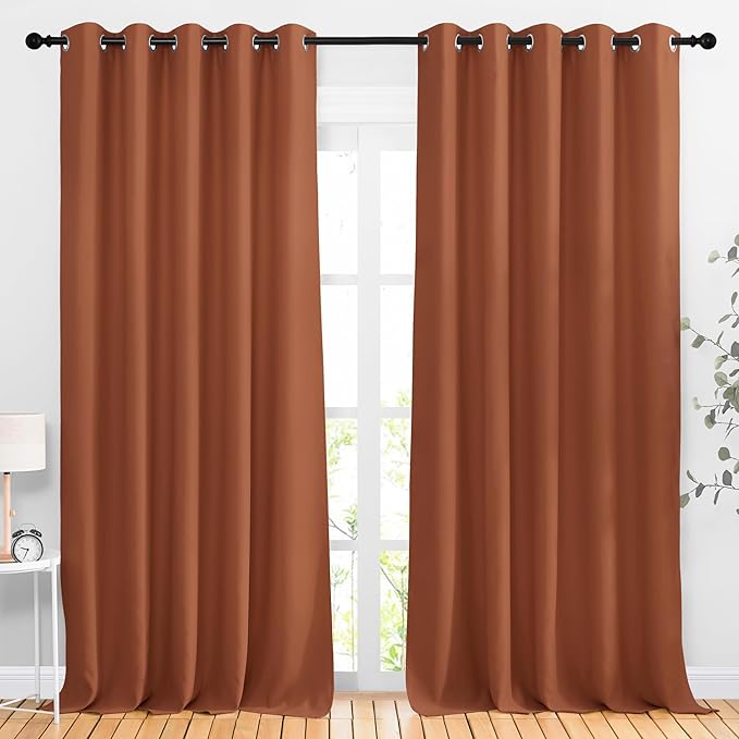 NICETOWN Bedroom Blackout Large Window Curtains - Room Darkening Energy Saving Thermal Insulated Grommet Room Divider Draperies for Living Room/Doorway (Burnt Orange, W66 x L90, 2 Panels)