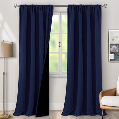 BGment Navy Blue Blackout Curtains for Living Room 95 Inch Long 2 Panels Set, 100% Light Blocking Room Darkening Thermal Insulated Rod Pocket Long Curtains for Bedroom, Each Panel 52 Wide