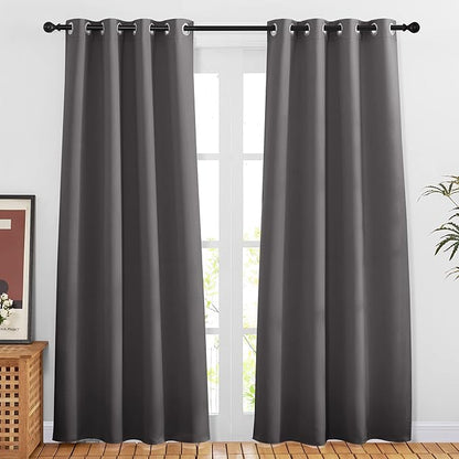 NICETOWN Blackout Doorway Curtains 80 inch Length - Grommet Room Darkening Thermal Insulated Soundproof Window Treatments for Bedroom/Closet (2 Panels, 46 x 80 Inch, Grey)