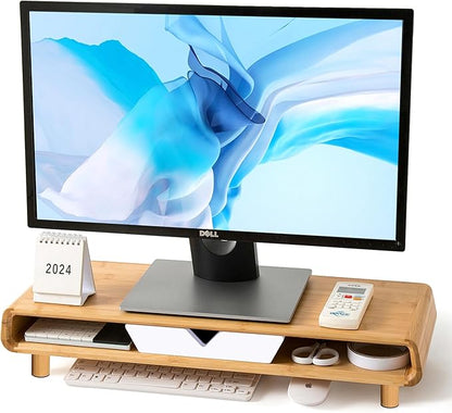 Homerays Monitor Stand with Drawer, Exquisite Computer Monitor Stand for Desk, Ergonomic Wood Monitor Stand Riser for Computer,Laptop,Printer,TV,Bamboo,White